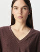 Tee-shirt bordeaux lurex manches chauve-souris Femme-4