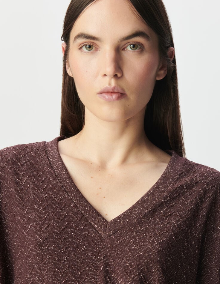 Tee-shirt bordeaux lurex manches chauve-souris Femme-4 Tee-shirt bordeaux lurex manches chauve-souris Femme-4