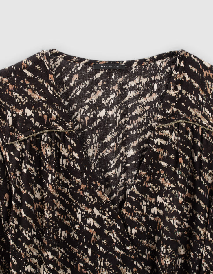 Robe portefeuille noire imprimé fusain Femme-3 Robe portefeuille noire imprimé fusain Femme-3