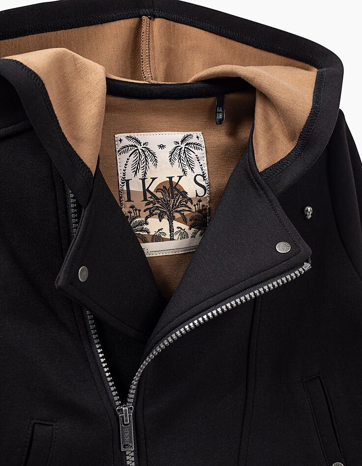 Boys' black biker-style cardigan with sienna backing-2 Boys' black biker-style cardigan with sienna backing-2