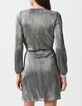 Robe noire métallisée plisssée Femme-3