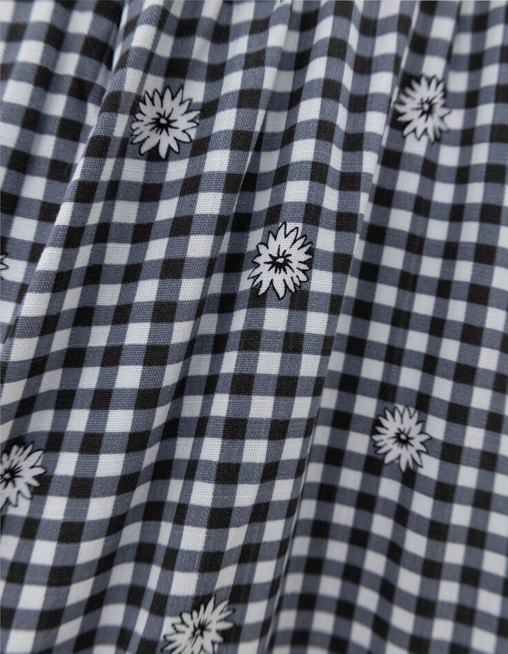Combishort noir imprimé vichy et fleurs fille-9
