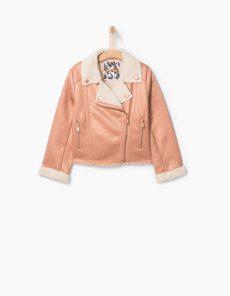 Veste rose esprit motard fille-2