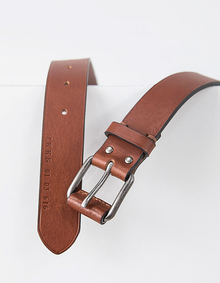 Men’s cognac leather belt with coated buckle