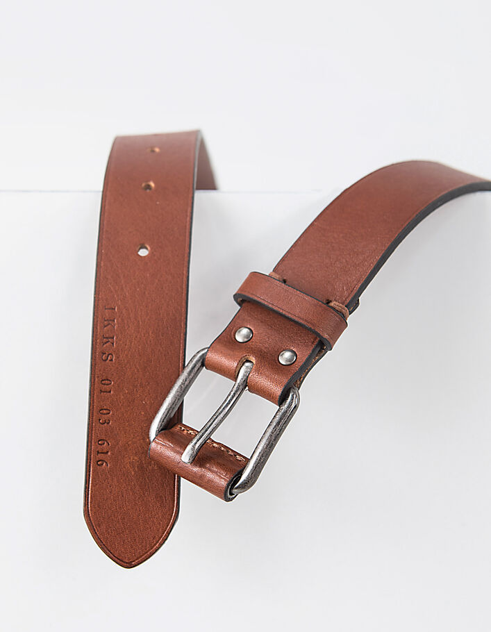 Men’s cognac leather belt with coated buckle - IKKS
