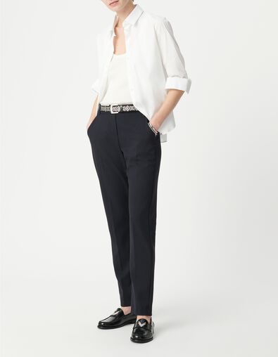 Elegante, marineblaue Damenhose mit Zierb&auml;ndern - IKKS