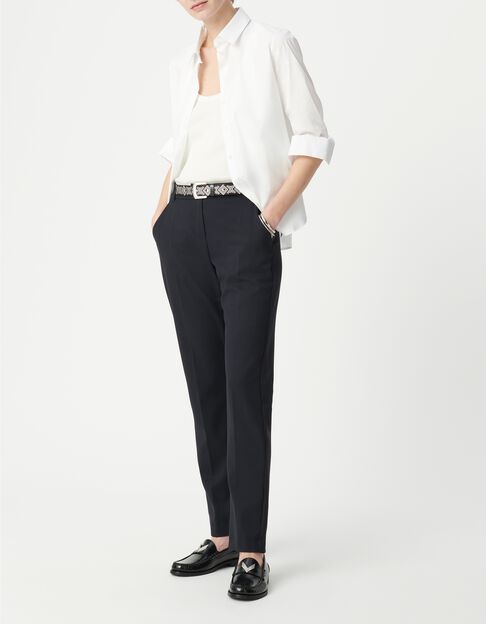 Elegante, marineblaue Damenhose mit Zierb&auml;ndern - IKKS