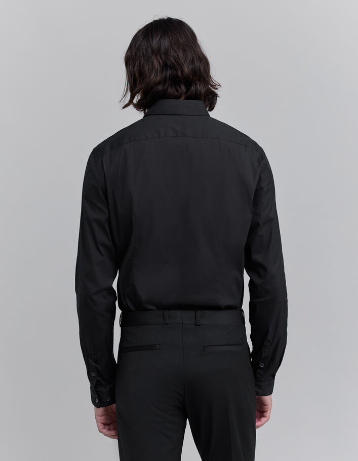 Schwarzes SLIM-Herrenhemd mit verdeckter Knopfleiste IKKS