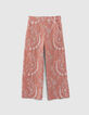 Pantalon vieux rose coton bio broderies fleurs fille-1