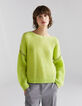 Pull col V en laine mousseuse coloris citron femme-1