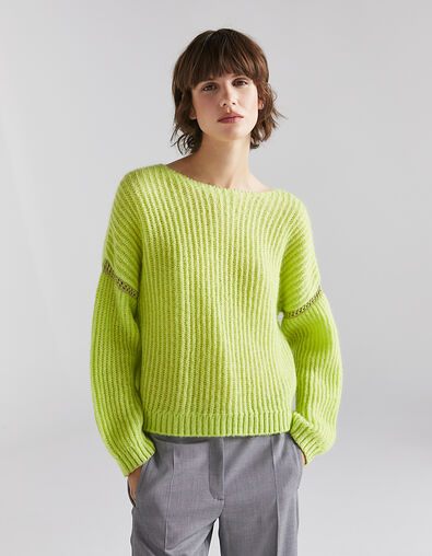 Women’s lemon fluffy wool V-neck sweater - IKKS