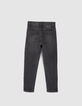 Jean TAPERED gris broderies et usures genoux garçon-3