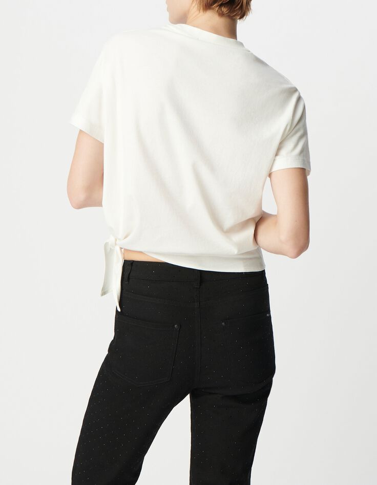 Wei&szlig;es Bio-Baumwoll-T-Shirt mit gefl&uuml;gelter Statue Damen-3