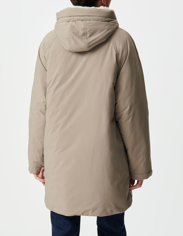Doudoune beige capuche fourr&eacute;e Femme-3