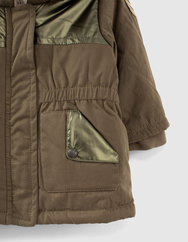 Donkerkaki parka in twee materialen gevoerd babymeisjes-4