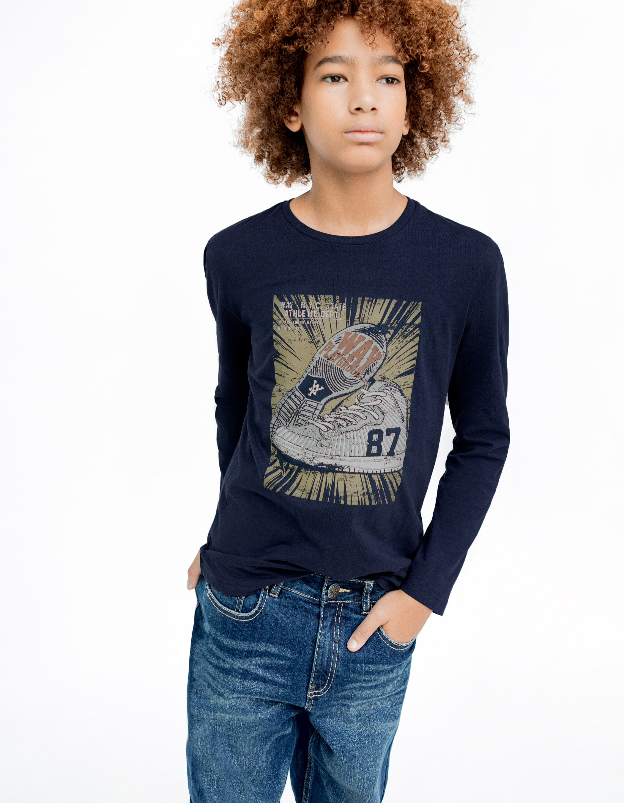 Boys navy trainers image T shirt