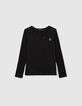 Girls’ black button-neck T-shirt + white lettering on back-3