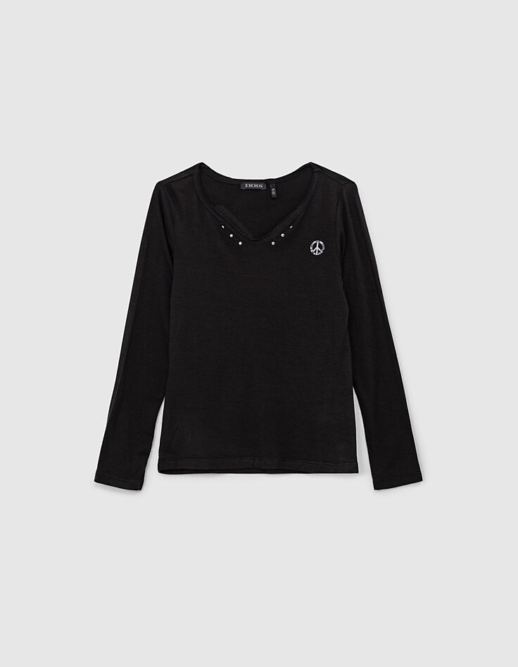 Girls’ black button-neck T-shirt + white lettering on back-3 Girls’ black button-neck T-shirt + white lettering on back-3