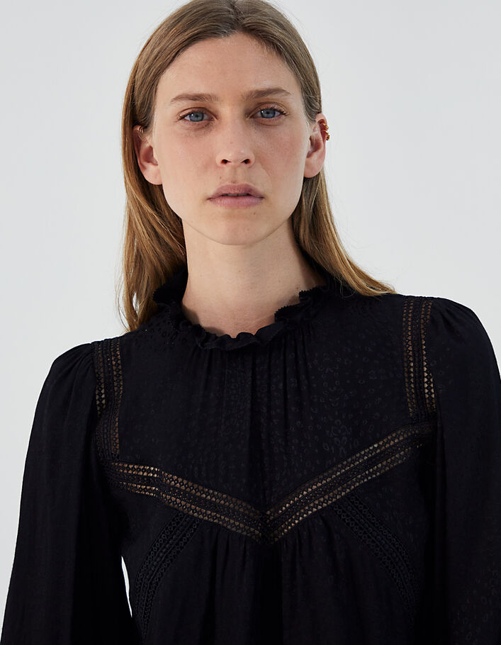 Damesblouse in viscose jacquard dierenmotief kant-4