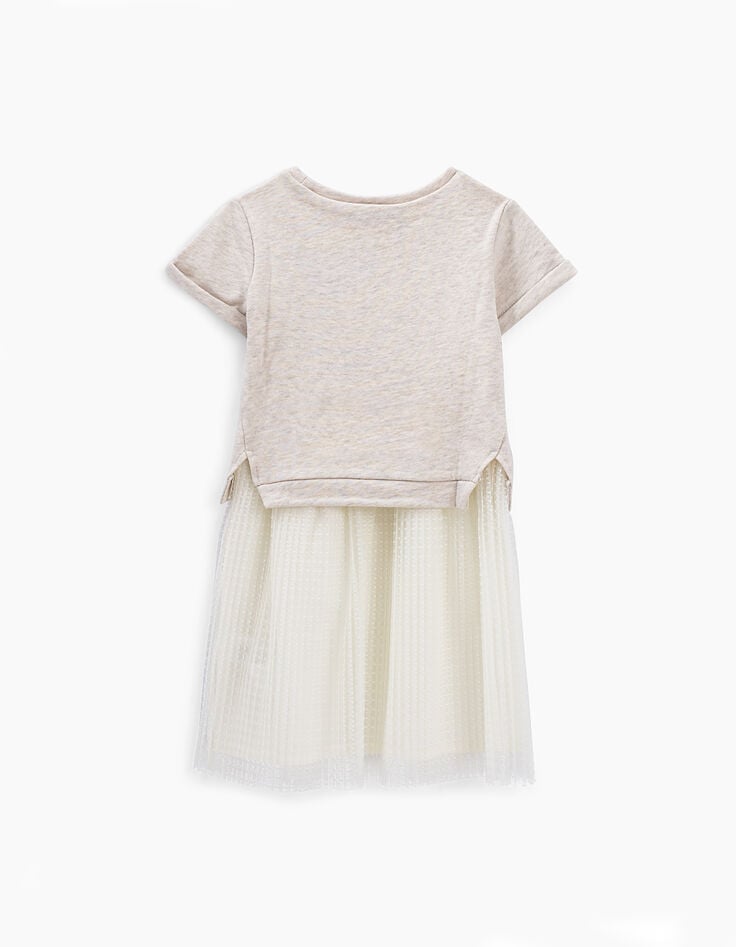 Vestido bi-tejido mastic jaspeado claro con falda tul niña-3