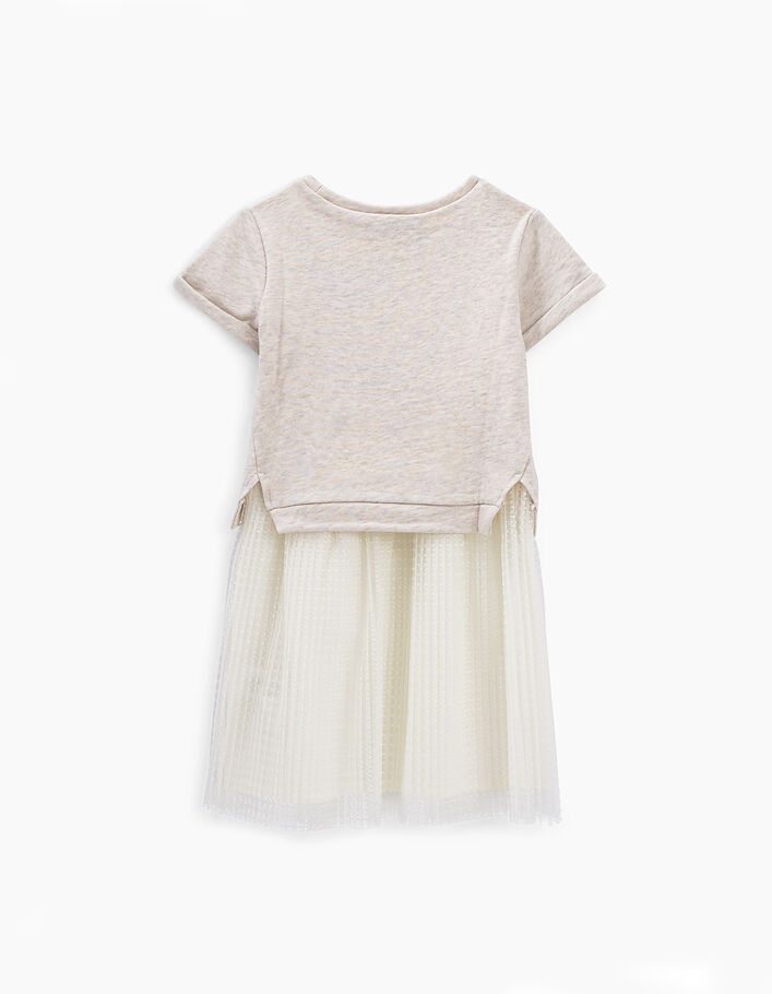 Girls’ light putty marl mixed-fabric dress, tulle skirt - IKKS