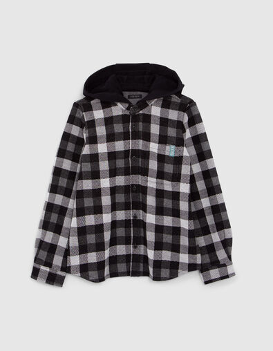 Chemise noire &agrave; carreaux capuche amovible gar&ccedil;on - IKKS