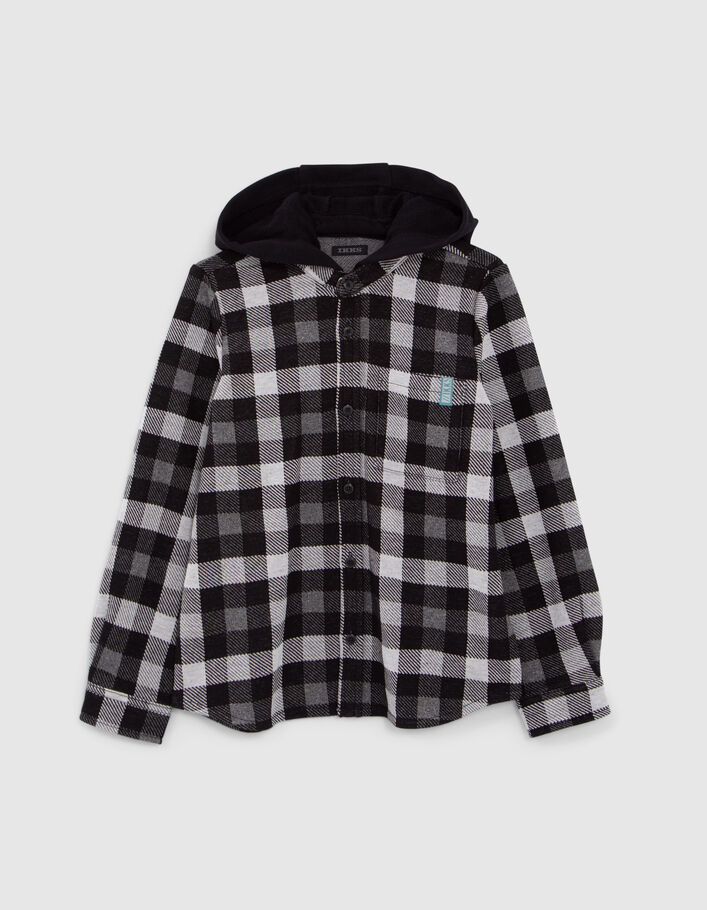 Boys' black check shirt with detachable hood-3