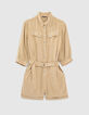 Beiger Damenkurzoverall aus Tencel® mit Gürtel und Taschen-1