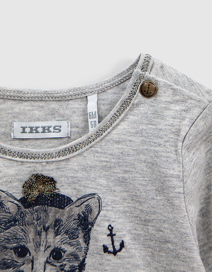 Camiseta gris jaspeado visual gato bebé niña-2 Camiseta gris jaspeado visual gato bebé niña-2