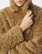 Manteau beige &agrave; poils longs Femme-4