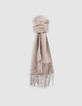 Damen ecrufarbener Mantel mit doppeltem Fransenschal-7
