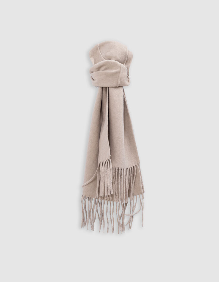 Damen ecrufarbener Mantel mit doppeltem Fransenschal-7