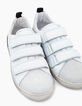 Tennis blanc cassé en cuir à scratchs avec typo garçon -5