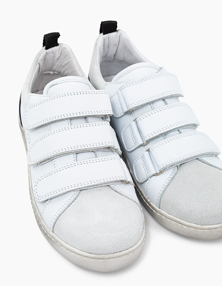 Tennis blanc cassé en cuir à scratchs avec typo garçon -5