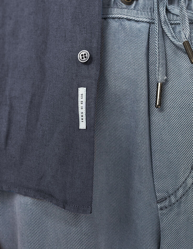 Chemise SLIM bleu stone en lin Homme-4