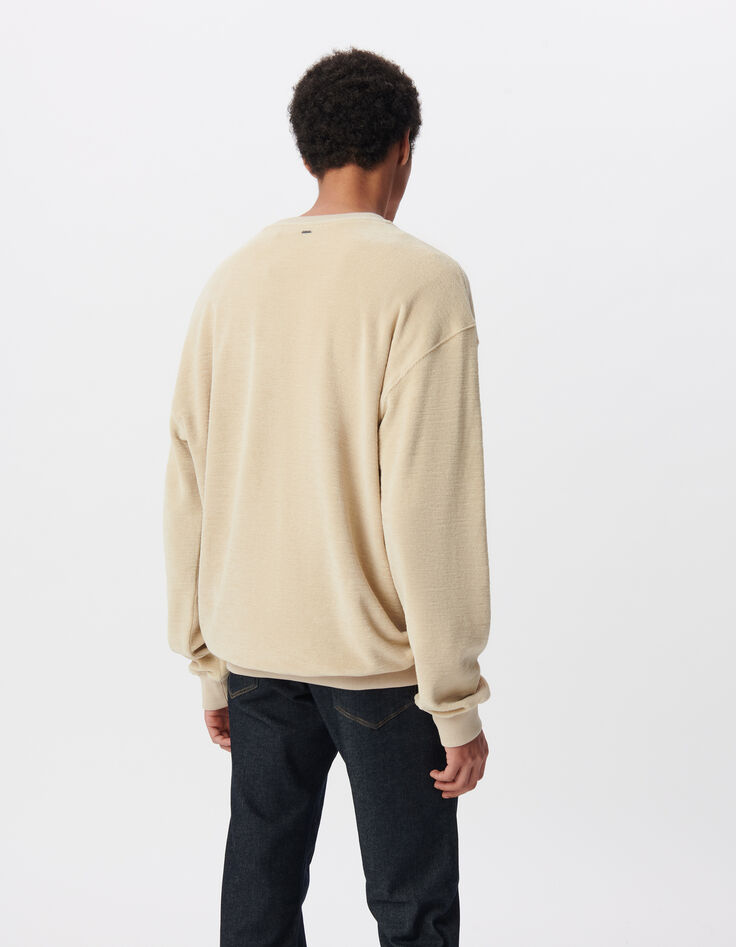 Sweat beige coton bio en éponge Homme-4