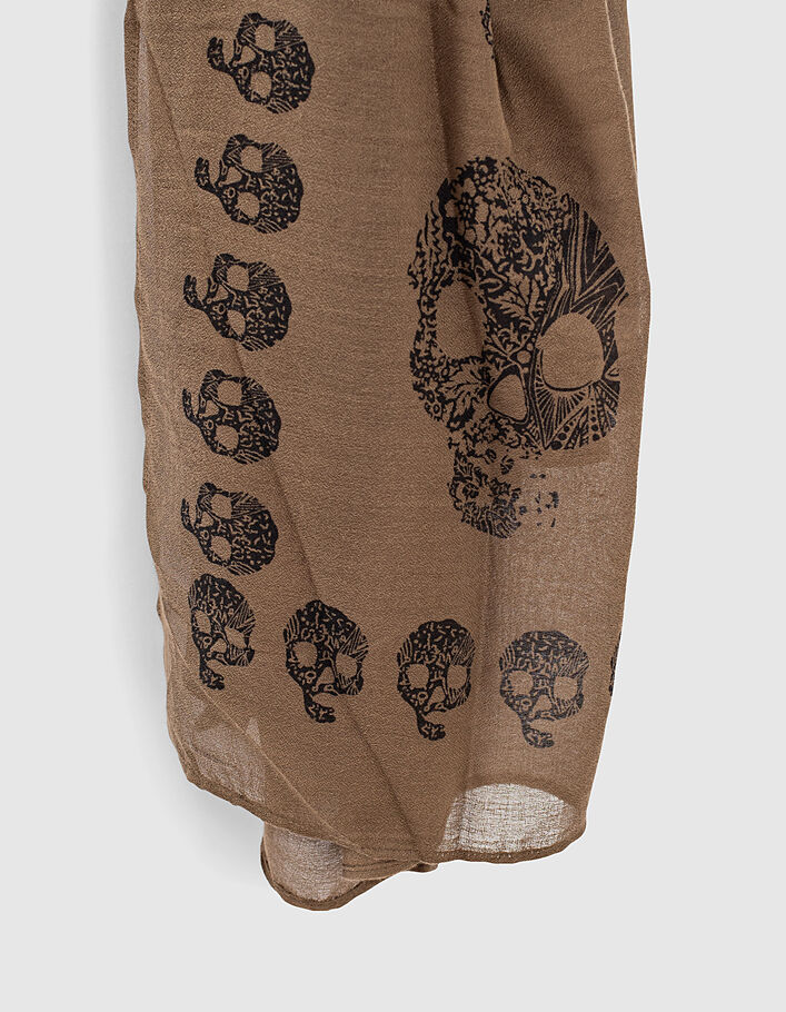 Women’s khaki skull motifs fine scarf - IKKS