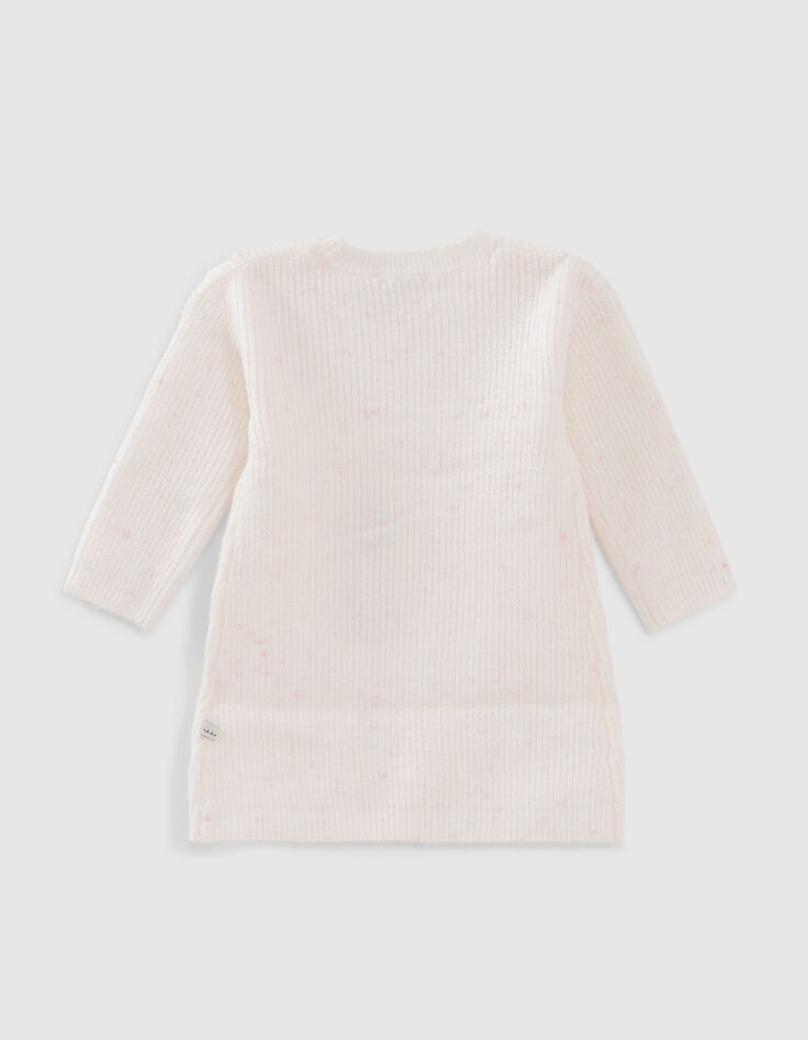 Robe blanc cassé tricot doupions roses bébé fille-3
