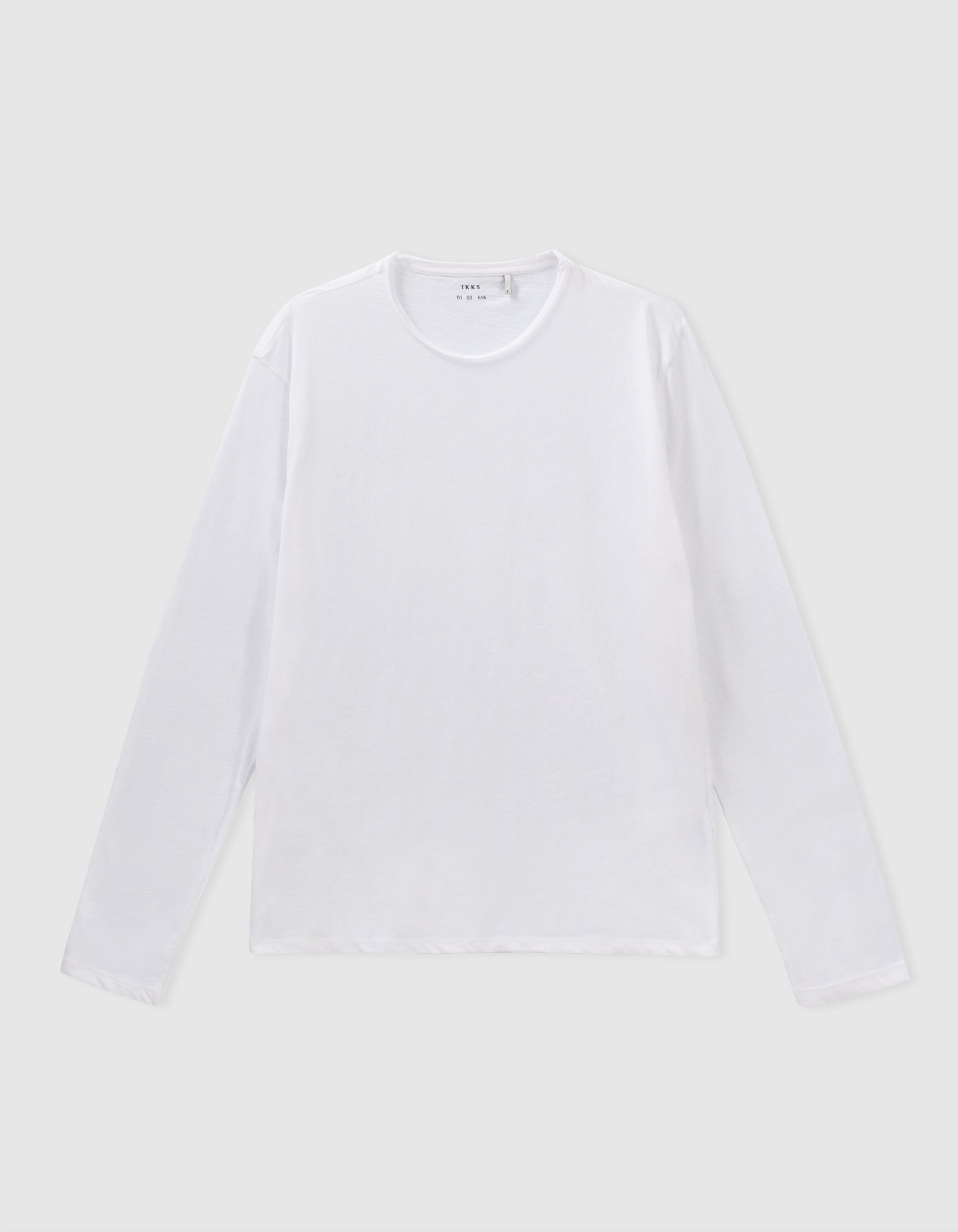 T shirt L Essentiel blanc col rond manches longues Homme