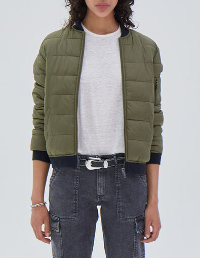 Chaqueta corta caqui cuello alto  mujer - IKKS