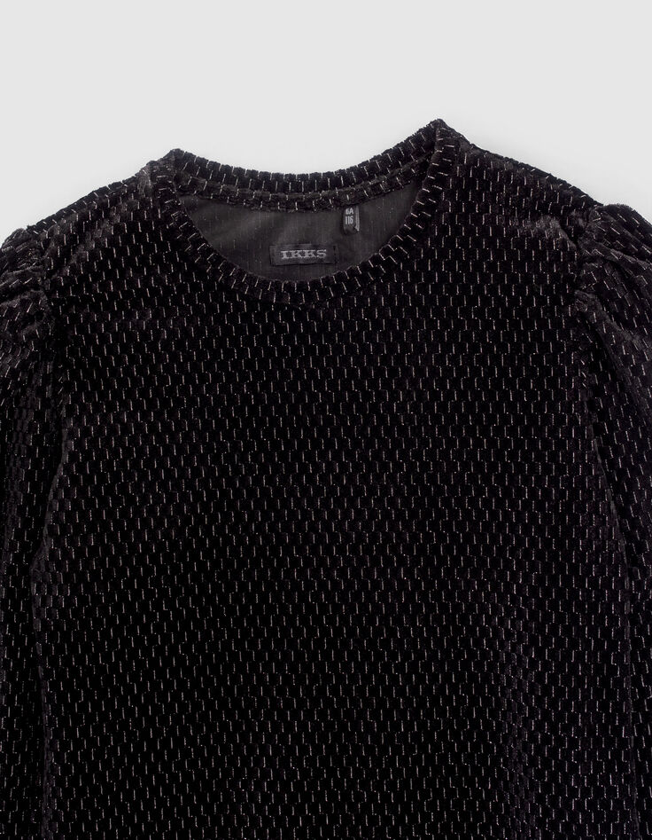 Girls’ black texture, lurex, jacquard velvet knit T-shirt-5