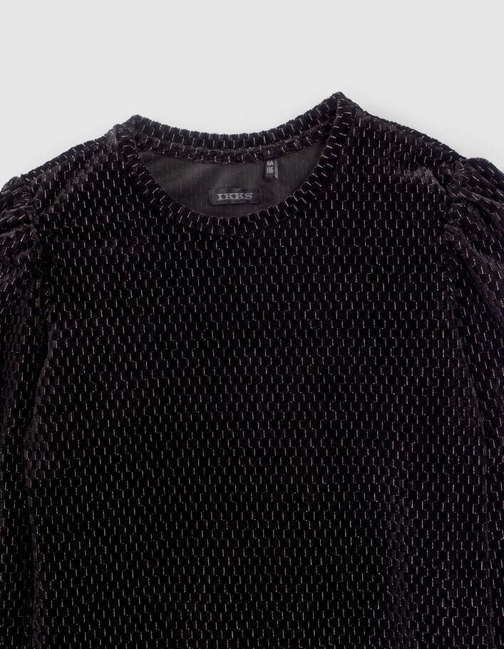Girls’ black texture, lurex, jacquard velvet knit T-shirt-2