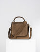 Cognacfarbene Trapeztasche aus Leder I.Code-3