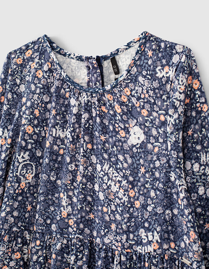 Lange navy jurk Ecovero® met bloemenprint meisjes  - IKKS