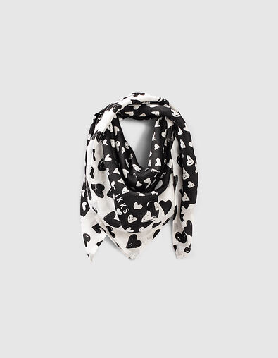 Fular cuadrado blanco y negro con corazones ni&ntilde;a - IKKS