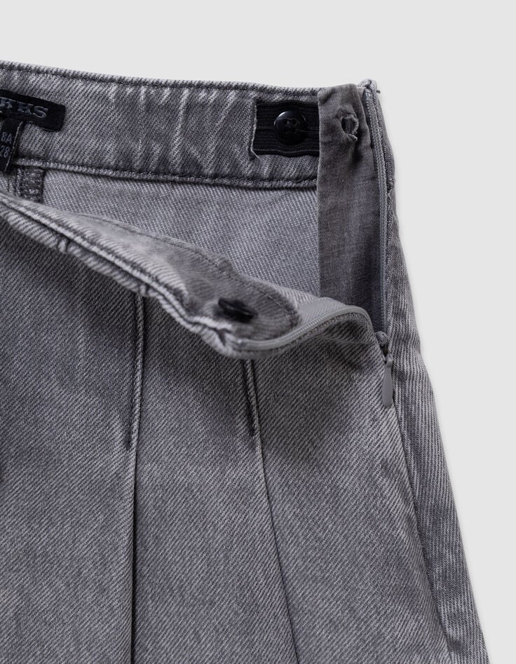 Short skirt in grey pleated denim for girls-5