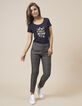 Zwart T-shirt tekst, bloemen en gouden glitters I.Code-5