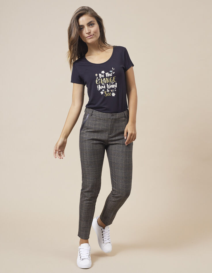 Zwart T-shirt tekst, bloemen en gouden glitters I.Code-5 Zwart T-shirt tekst, bloemen en gouden glitters I.Code-5