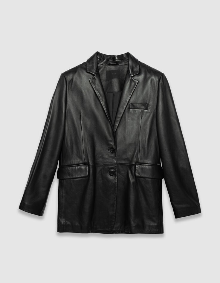 Schwarzer Oversize-Damenblazer Leder-6