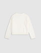 Pull blanc coton bio tricot fantaisie relief fille-5